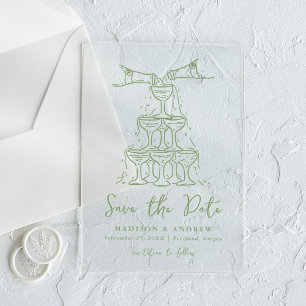Whimsical Green Champagne Tower Save the Date