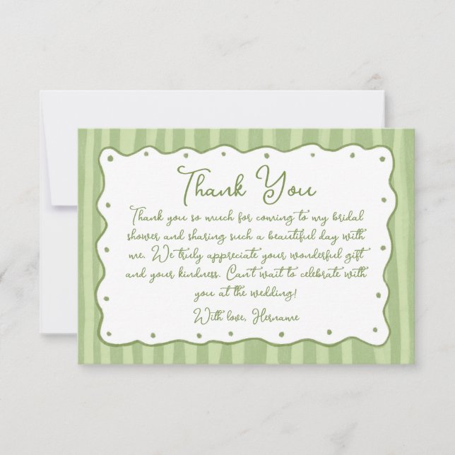 Whimsical Green Charm Hand Painted Bridal Shower Thank You Card (Front)