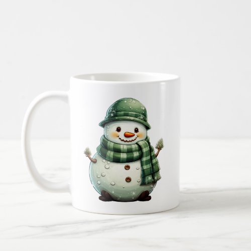 Whimsical Green Christmas Snowman  Coffee Mug