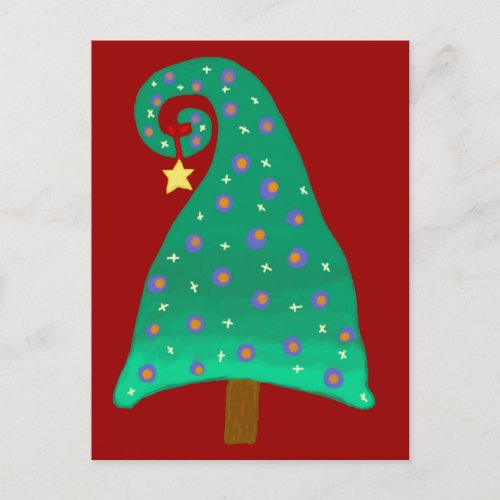 Whimsical Green Christmas Tree Holiday Postcard