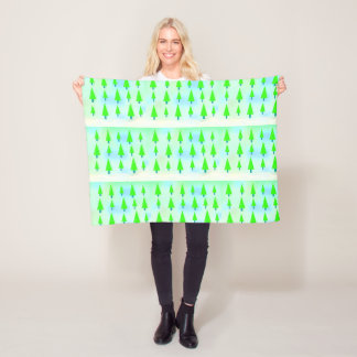 Whimsical Green Christmas Trees Fleece Blanket