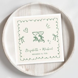Whimsical Green Cream Wavy Frame Wedding Napkins