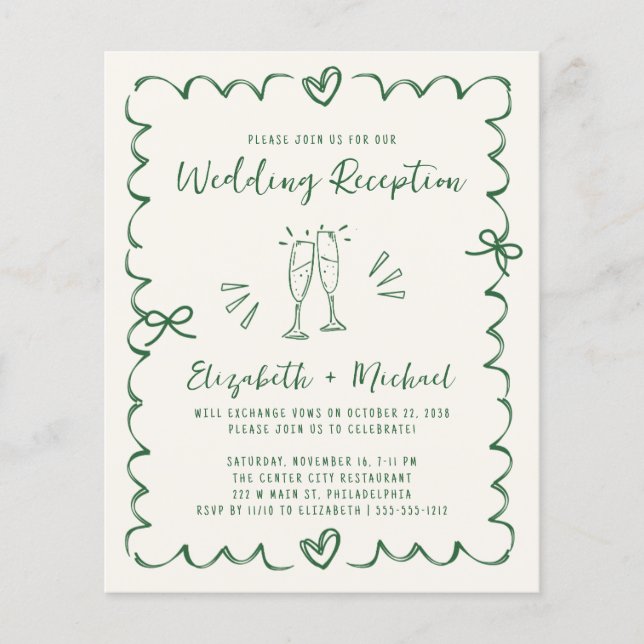 Whimsical Green Cream Wedding Reception Invitation (Front)