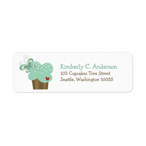 Whimsical Green Cupcake Butterfly Girl Birthday Label