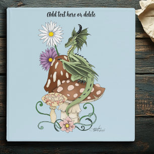 Whimsical Green Fantasy Dragon Mushroom Flowers 3 Ring Binder