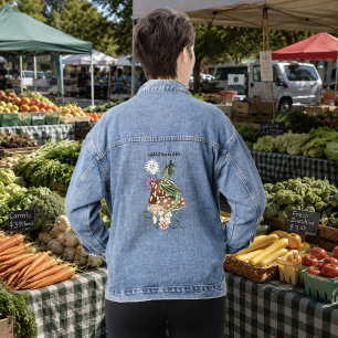 Whimsical Green Fantasy Dragon Mushroom Flowers Denim Jacket