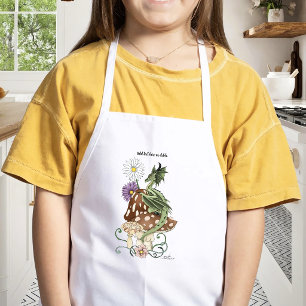 Whimsical Green Fantasy Dragon Mushroom Flowers Kids' Apron
