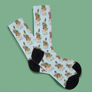 Whimsical Green Fantasy Dragon Mushroom Flowers Socks