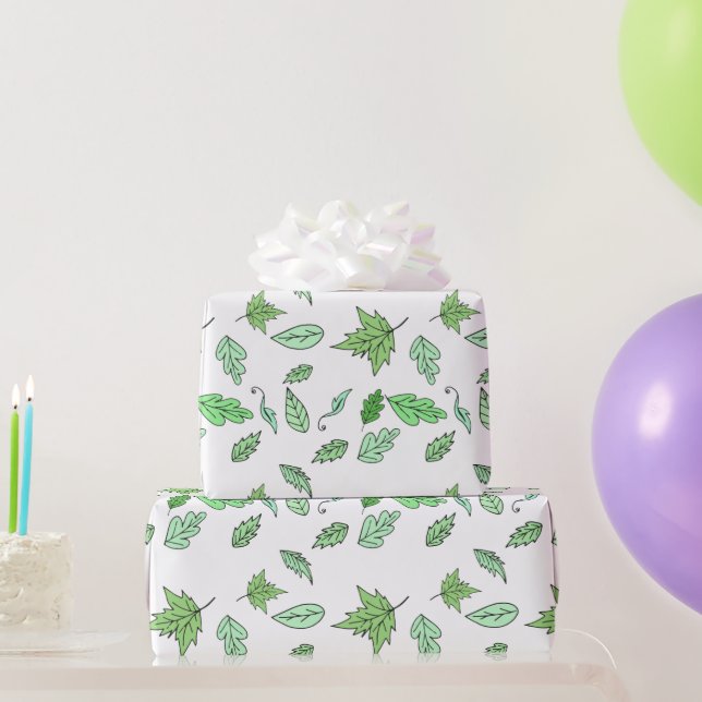 Whimsical Green Forest Floor Leaves Wrapping Paper (Party Gifts)