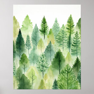 Whimsical Green Forest Trees Woodland Nursery Art Poster