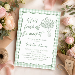 Whimsical Green Fresh Off the Market Bridal Shower Invitation