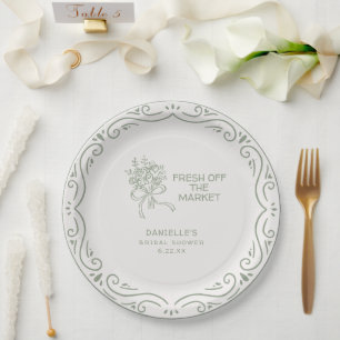 Whimsical Green Fresh Off The Market Bridal Shower Paper Plates