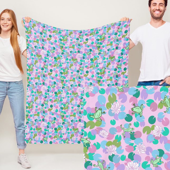 Whimsical Green Frogs Pink Fleece Blanket  (Creator Uploaded)