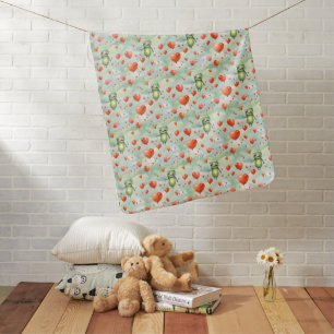 Whimsical green frogs red balloons baby blanket