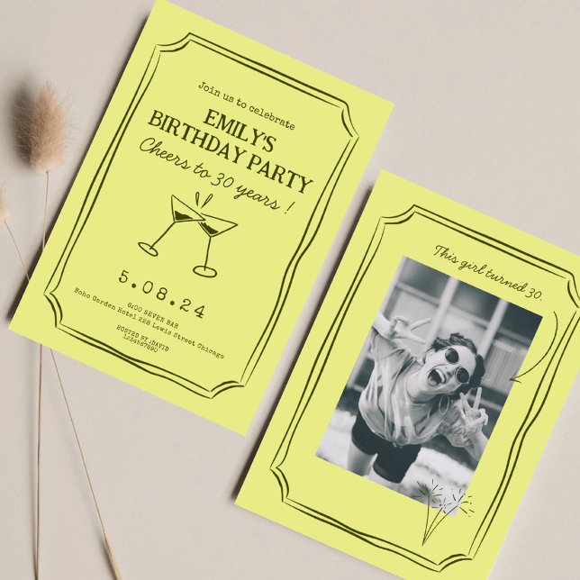 Whimsical Green Funky Cheers Beers 30 th Birthday Invitation (Creator Uploaded)