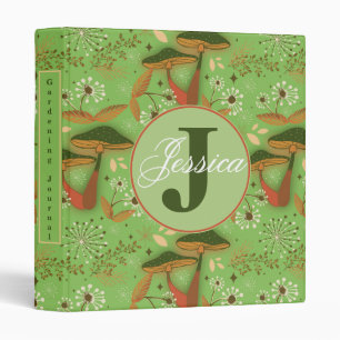 Whimsical Green Garden Mushrooms and Wildflowers D 3 Ring Binder