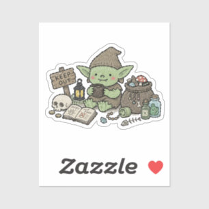 Whimsical Green Goblin Fantasy Laptop Journal Deco Sticker