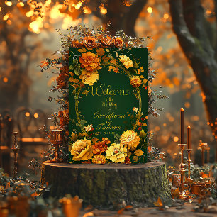 Whimsical Green & Gold Floral Wedding Welcome Foam Board