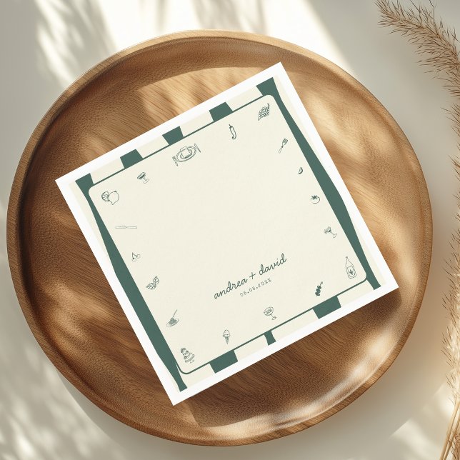 Whimsical Green Hand Drawn Handwritten Wedding Napkins (Creator Uploaded)