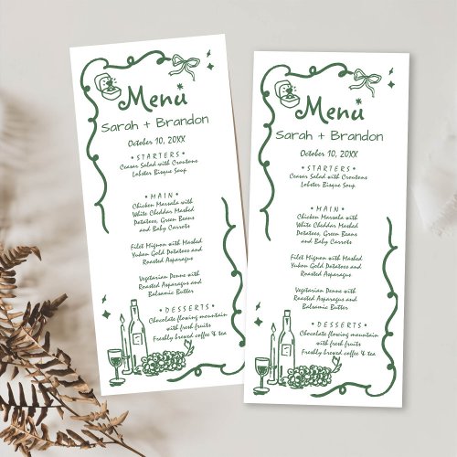 Whimsical Green Hand Drawn Wedding Menu