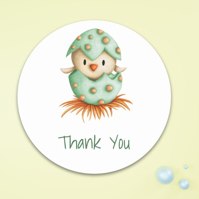 Whimsical Green Hatching Soon Bird Thank You  Classic Round Sticker (Creator Uploaded)