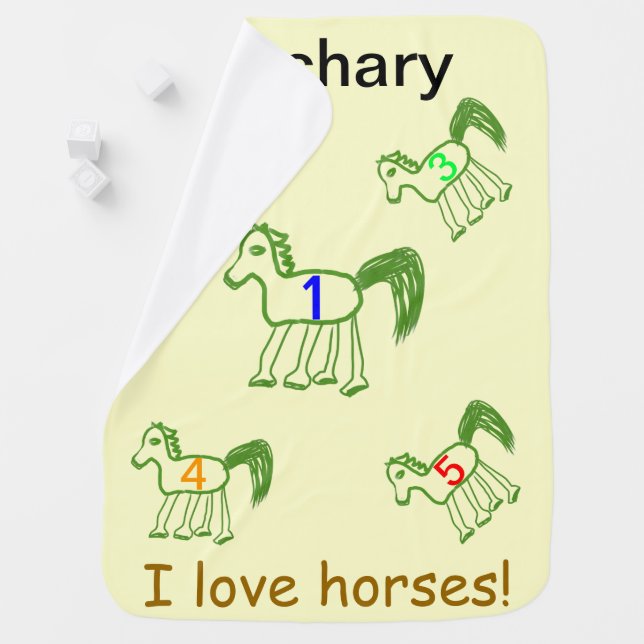 Whimsical Green Horses 123 Baby NAME Baby Blanket (In Situ)