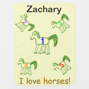 Whimsical Green Horses 123 Baby NAME Baby Blanket