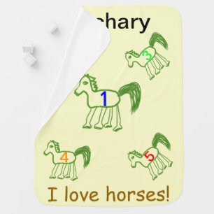 Whimsical Green Horses 123 Baby NAME Blanket