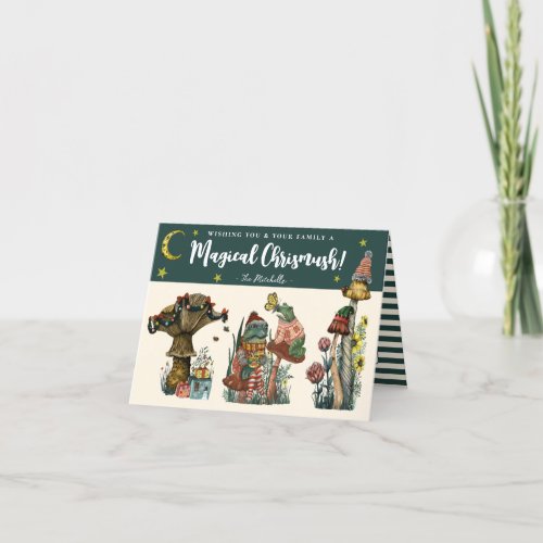 Whimsical Green Merry Magic Mushroom Christmas Hol Holiday Card