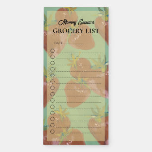 Whimsical Green Painterly Strawberry Grocery List Magnetic Notepad