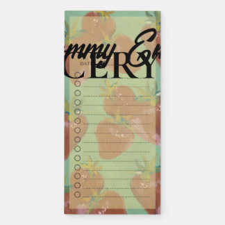 Whimsical Green Painterly Strawberry Grocery List Magnetic Notepad