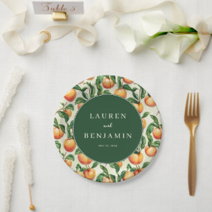Whimsical Green Peach Illustration Paper Plates