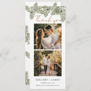 Whimsical Green Pine Photo Strip Thank you Card