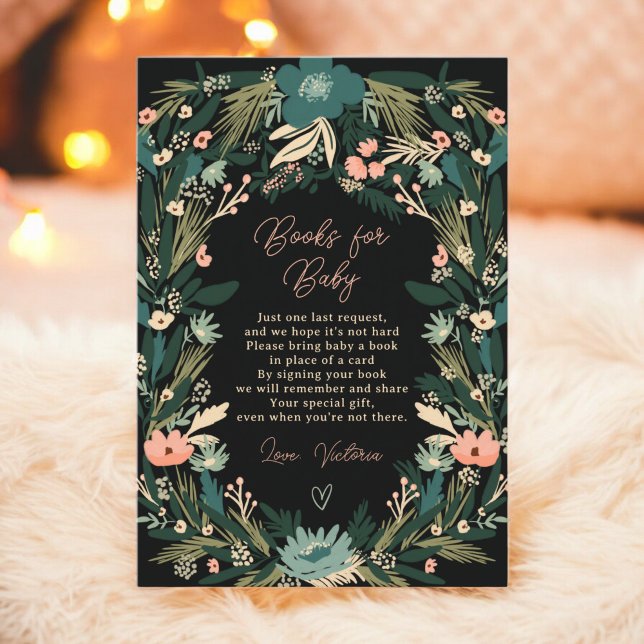 Whimsical Green Pink Floral Books Baby Shower Enclosure Card (Whimsical Green Pink Floral Books Baby Shower Enclosure Card)