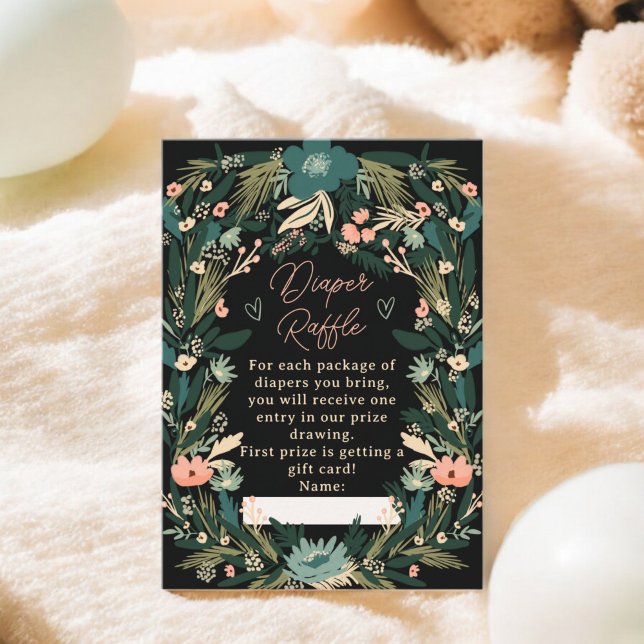 Whimsical Green Pink Floral Diaper Baby Shower Enclosure Card (Whimsical Green Pink Floral Diaper Baby Shower Enclosure Card)