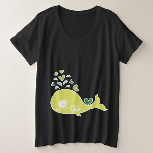 Whimsical Green Pregnant Mommy Whale With Baby Plus Size T_Shirt