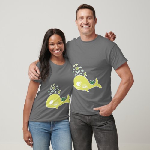 Whimsical Green Pregnant Whale With Twin Babies T_Shirt