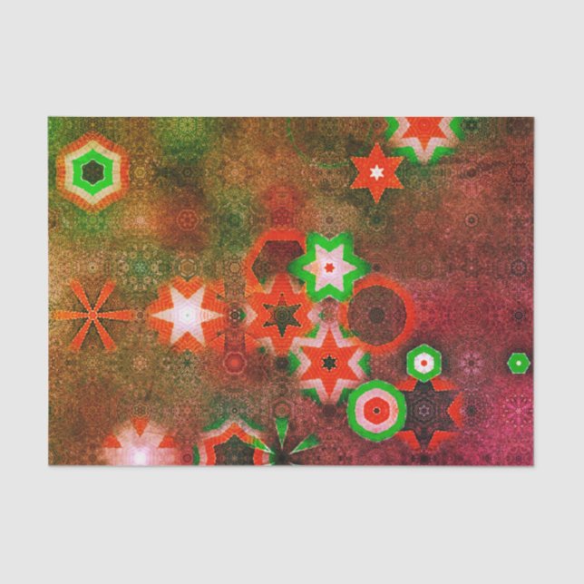Whimsical Green Red Snowflake Mandala Starry Cool Tissue Paper (Front)
