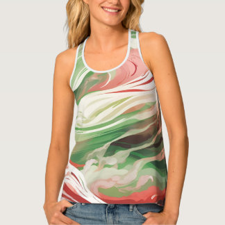 Whimsical Green Red White Swirl Tank Top