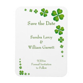 Whimsical Green Shamrock Save The Date Magnet by Lilleaf at Zazzle