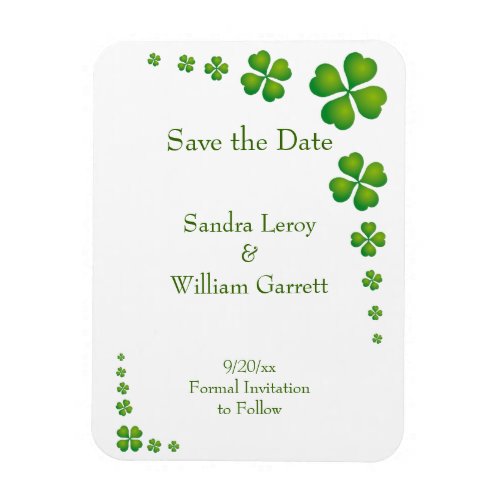 Whimsical Green Shamrock Save the Date Magnet