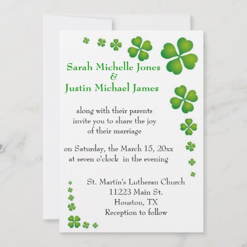 Whimsical Green Shamrock Wedding Invitation