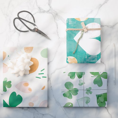 Whimsical Green Shamrocks Lucky One First Birthday Wrapping Paper Sheets