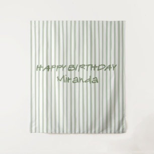 Whimsical Green Striped Happy Birthday Backdrop