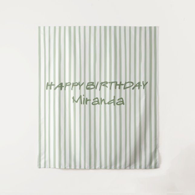 Whimsical Green Striped Happy Birthday Backdrop (Front)