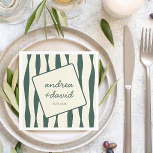 Whimsical Green Stripes Retro Engagement Wedding Napkins