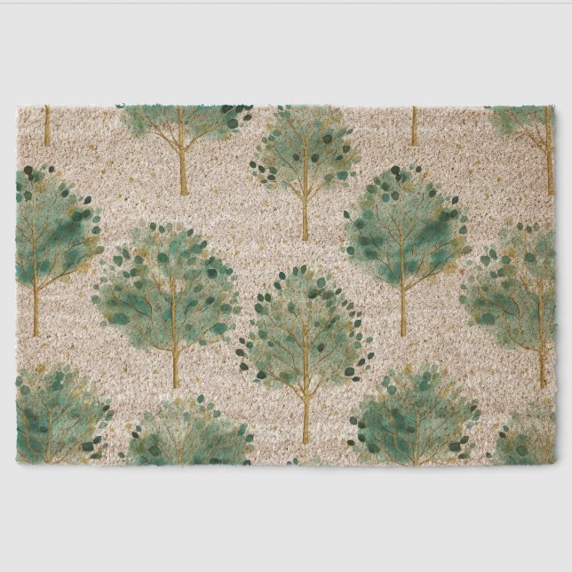 Whimsical Green Trees Fiber Doormat (Front)