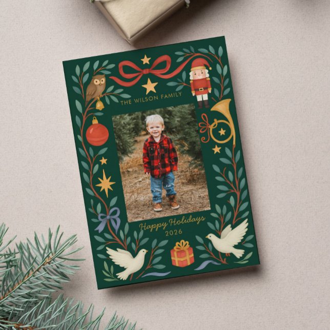 Whimsical Green Watercolor Holiday Card (Creator Uploaded)