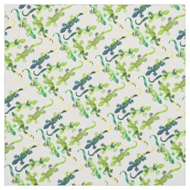 Whimsical green watercolor tropical lizard pattern fabric (Swatch)