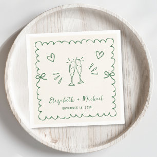 Whimsical Green Wavy Frame Cream Wedding Napkins